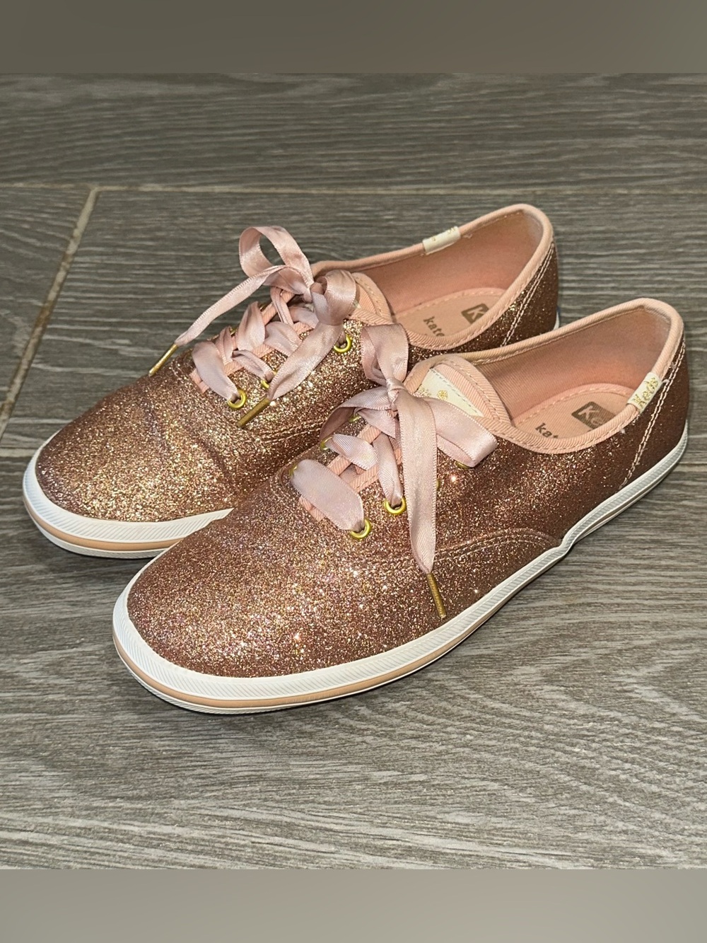 Keds x Kate Spade Youth Girls 4M Champion Glitter Sneakers Rose Gold Casual